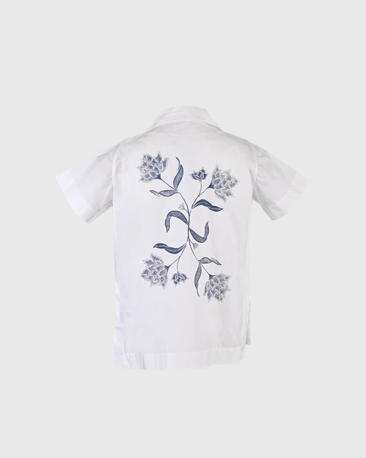 LW Bowling Short Slv Back Flower LWT-06 WHT