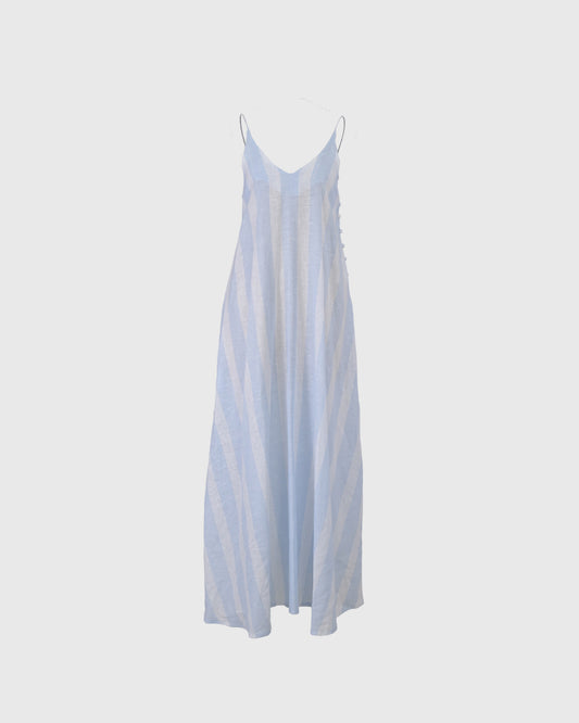 Dress Tanpa Lengan | LRI2025 Camisole Dress LWD-03 | Linen | Striped Blue | Lakon Indonesia