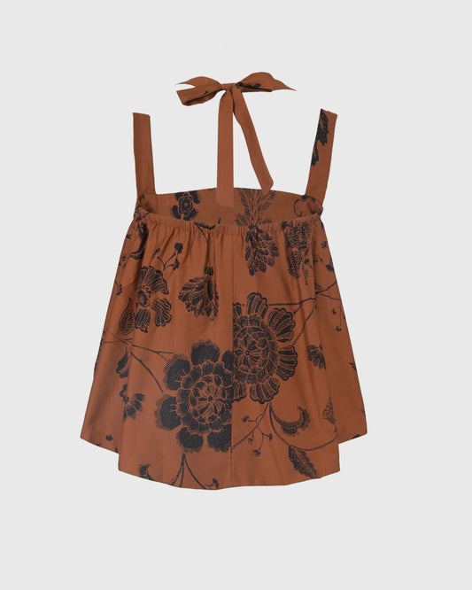 Atasan Tanpa Lengan | LRI2025 Stapless Flowy Top LWT-03 | Katun Satin | Sogan Bunga | Lakon Indonesia