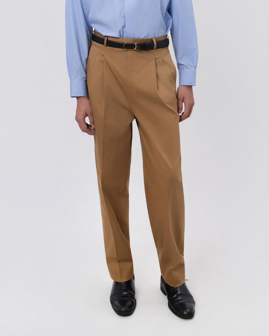 Khaki Tapered Cotton Pants - Hartono Gan