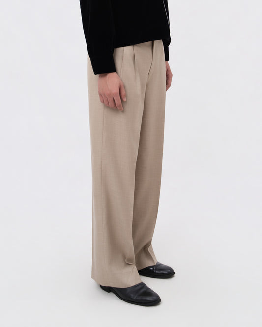 Sand Wool Blend Trousers - Hartono Gan