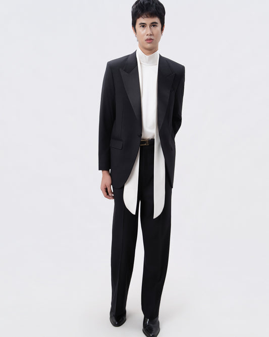 Satin Lapeled Black Tuxedo - Hartono Gan