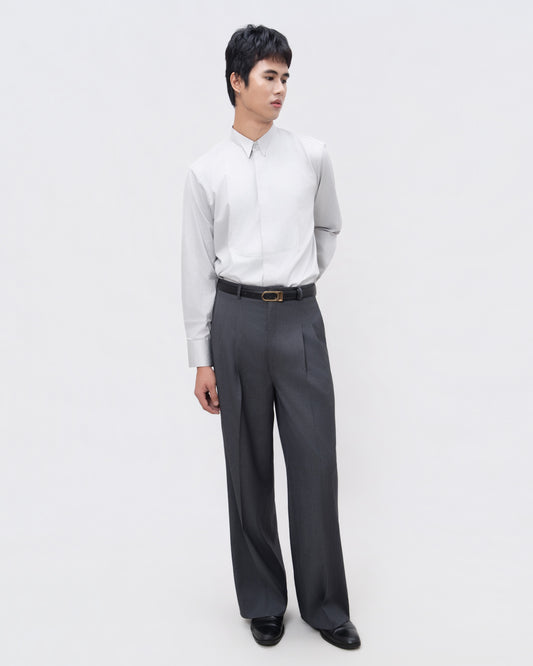 Gray Wool Blend Trousers - Hartono Gan