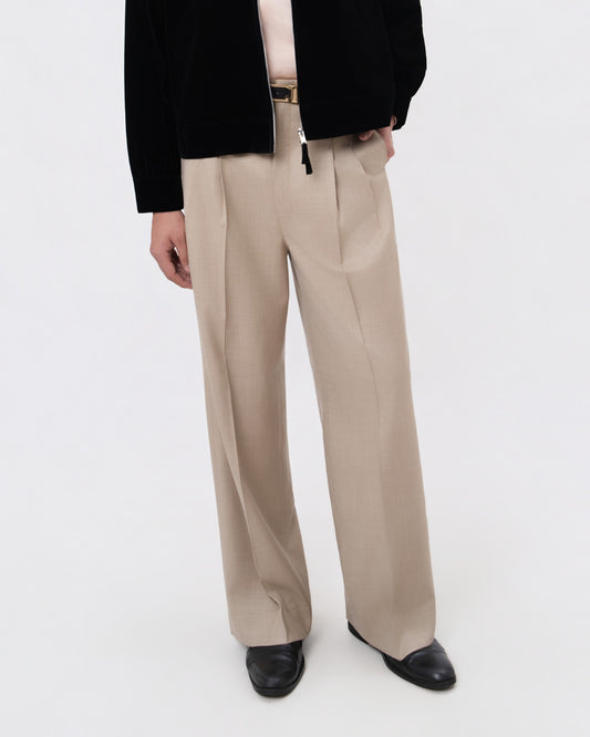 Sand Wool Blend Trousers - Hartono Gan