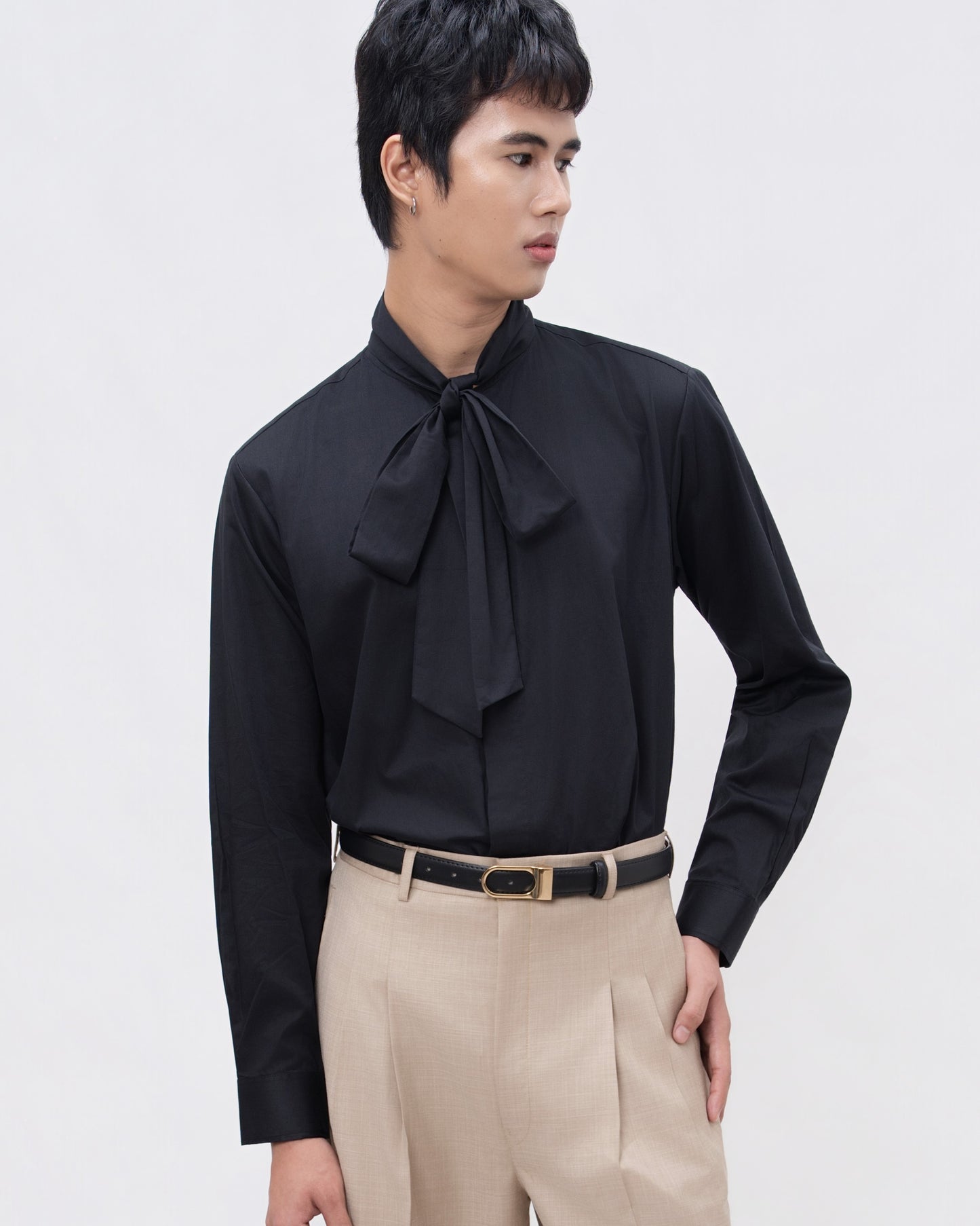 Scarf Neck Black Shirt - Hartono Gan