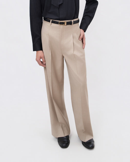 Sand Wool Blend Trousers - Hartono Gan