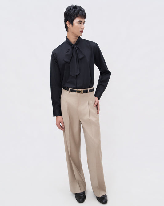 Sand Wool Blend Trousers - Hartono Gan