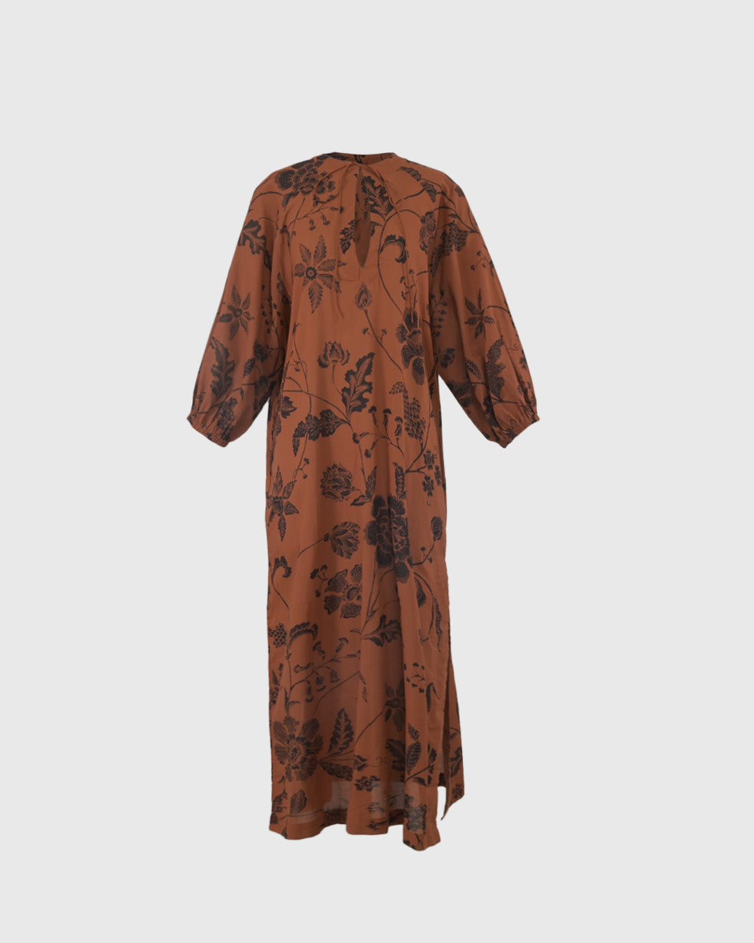 Dress Lengan Panjang | LR Keyhole Neckline Dress LR-03 | Sogan Bunga | Lakon Indonesia