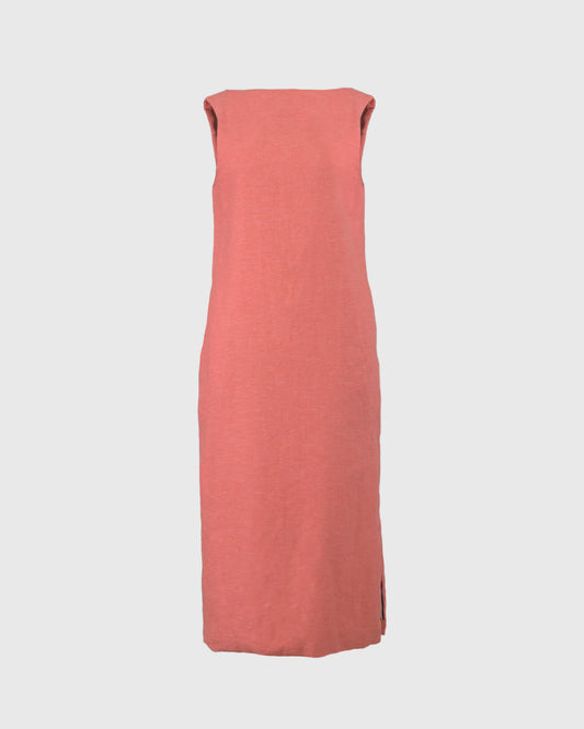 Midi Dress | RIK Boat Neck Sleevless RIKD-02 | Linen | Red | Lakon Indonesia