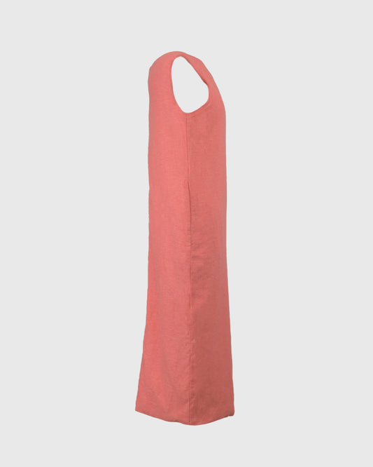 Midi Dress | RIK Boat Neck Sleevless RIKD-02 | Linen | Red | Lakon Indonesia
