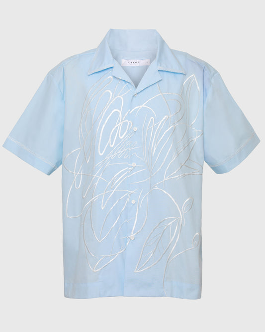 Lakon Indonesia - Kemeja Harsa Flower Embroidery S/S Shirt HRT-03 Atasan Pria Lengan Pendek Bordir