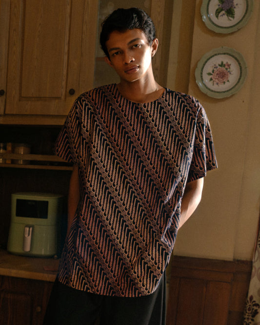 Round Neck S/S Shirt Batik Cap Parang Seno Kecil - F226