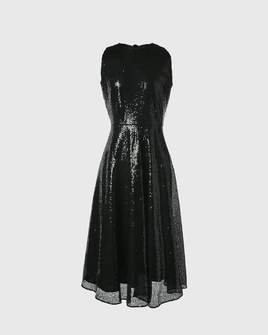F325 Back Ribbon Dress - Sequin