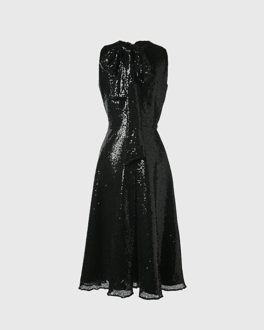 F325 Back Ribbon Dress - Sequin