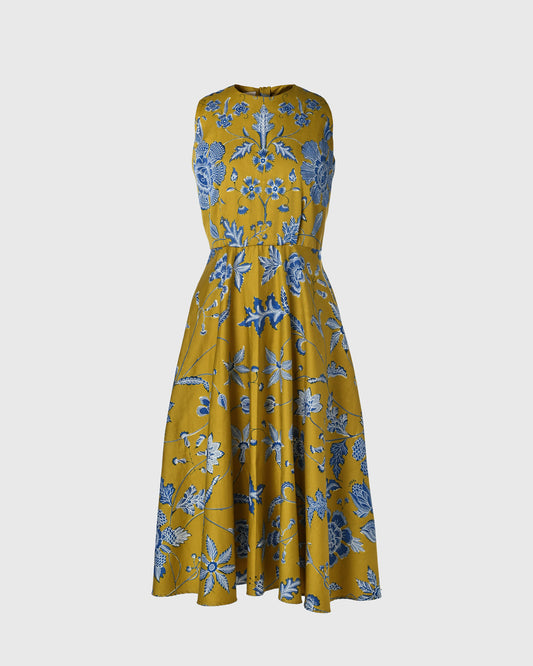 F325 Back Ribbon Dres - Batik Bunga Biru