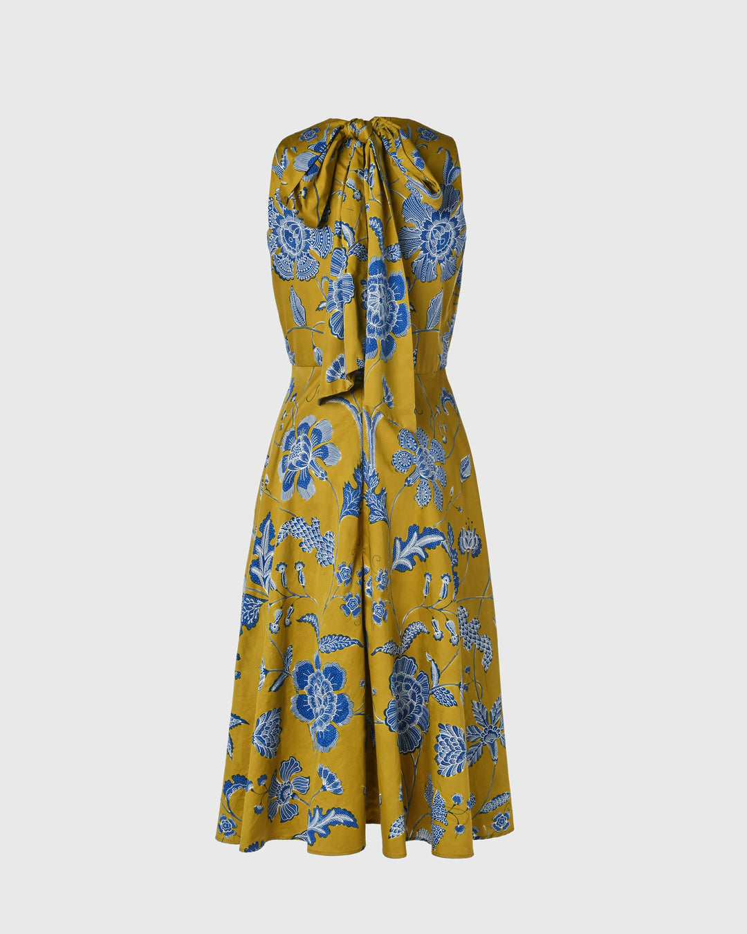 F325 Back Ribbon Dres - Batik Bunga Biru