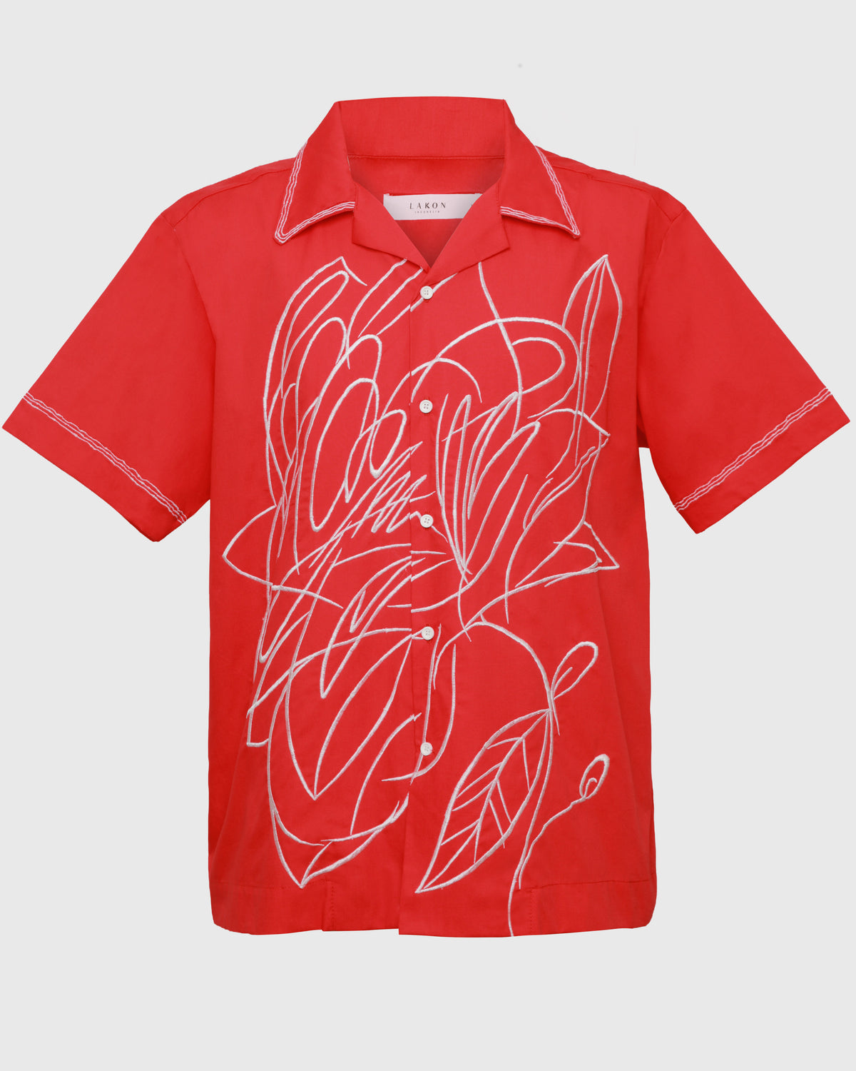 Lakon Indonesia - Kemeja Harsa Flower Embroidery S/S Shirt HRT-03 Atasan Pria Lengan Pendek Bordir