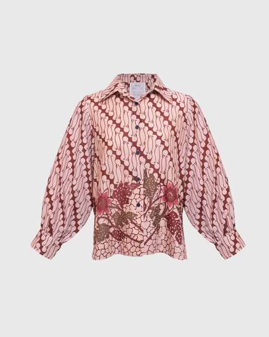 Lakon Indonesia - Sasmita Basic Shirt 3/4 Batik Parang Bunga - Kemeja Batik Wanita Atasan Tradisional