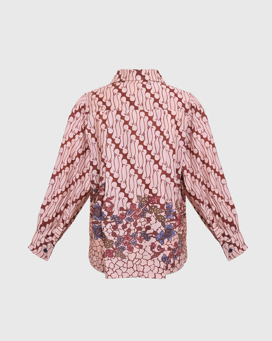 Lakon Indonesia - Sasmita Basic Shirt 3/4 Batik Parang Bunga - Kemeja Batik Wanita Atasan Tradisional