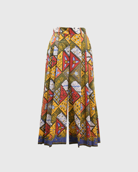 Lakon Indonesia - Wide Pallazo Pants Batik Tulis Tambal Cirebonan - Celana Panjang Wanita Tradisional Wide Leg Kulot